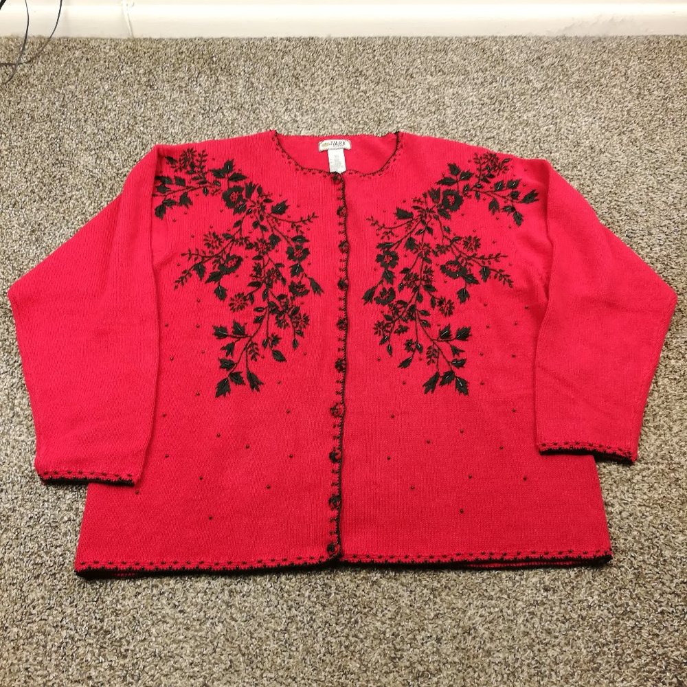 NWT Vintage 2000 Tiara Sweater Cardigan Embroidered Floral Beaded Womens 2X
